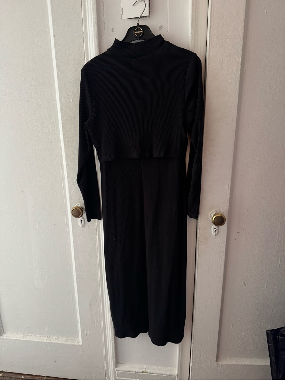 Women's Maternity/Nursing Long Sleeve Midi Dress - Classic Mock Neck